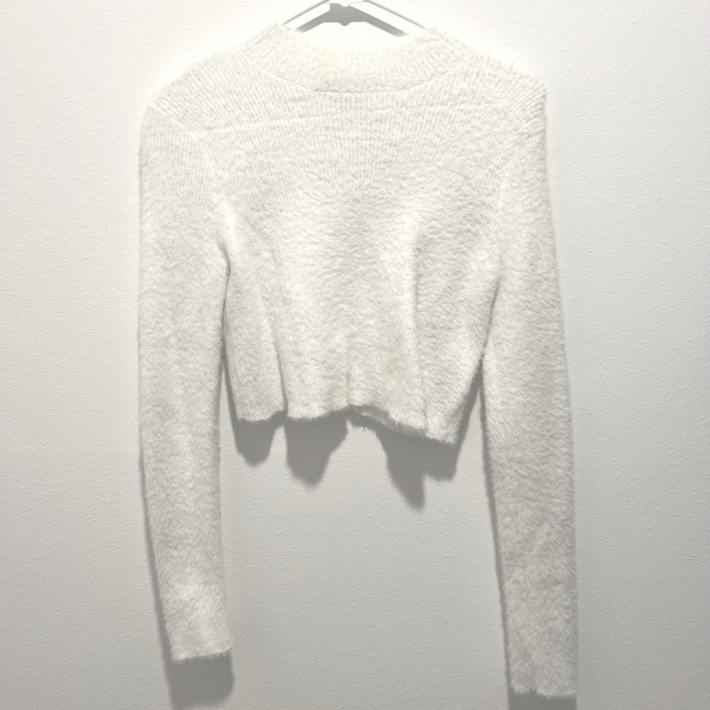 Kendall & Kylie Cropped Fuzzy Mock Neck Sweater